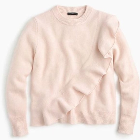 J. Crew Sweaters - J Crew Pink Merino Wool Ruffle Sweater